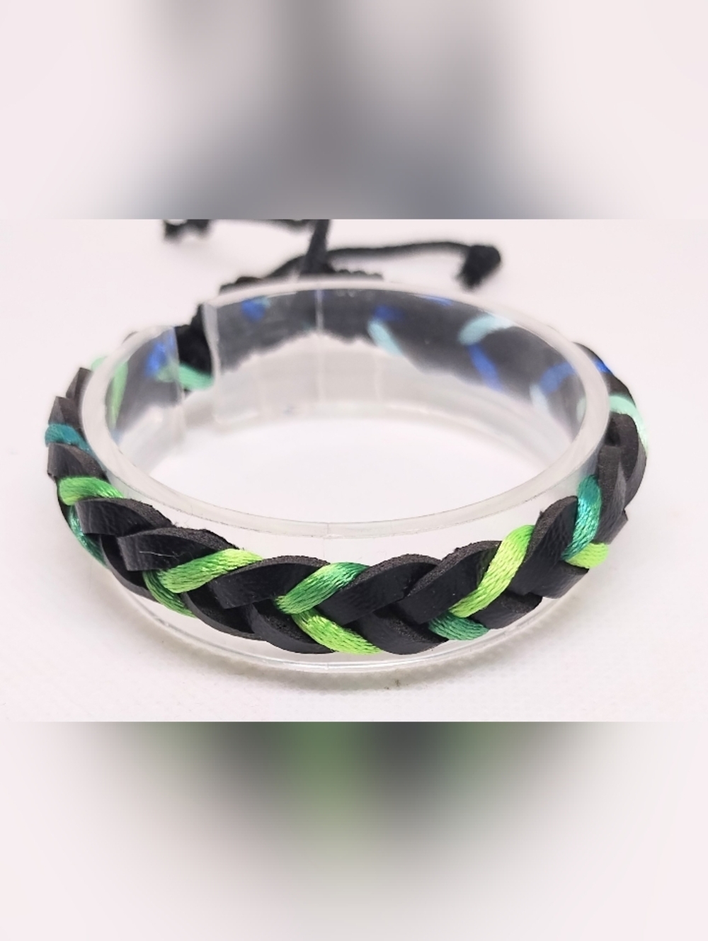 Men's Bracelet Leather Braided‎ Black Yellow New g2